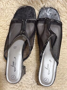 FIONI Clothing Black Mesh Slip-On Heeled Mules